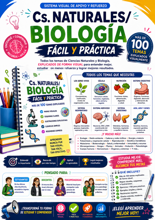Biología Fácil y Práctica Comprendé los temas más complejos de Biología de forma fácil y práctica.